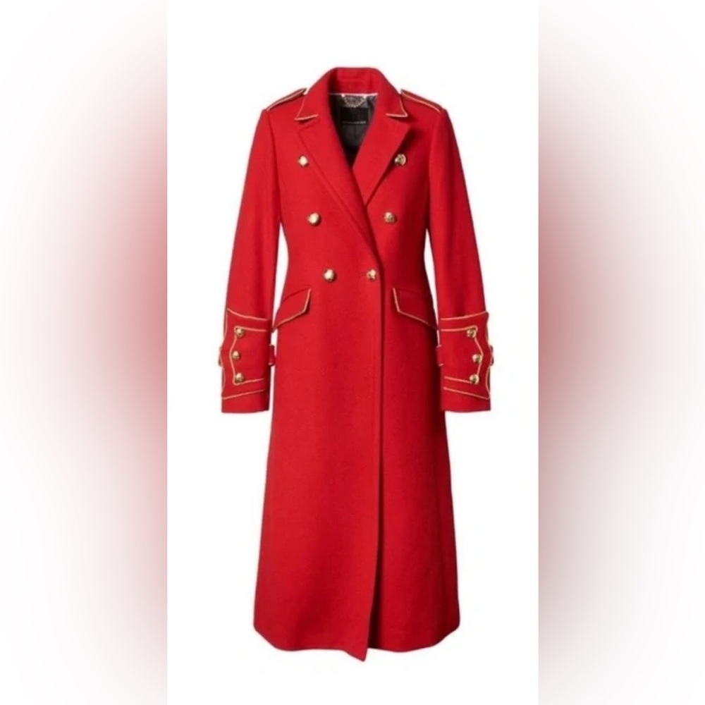 EUC Banana Republic Olivia Palermo Red Wool Military Coat Sz M - Picture 2 of 13